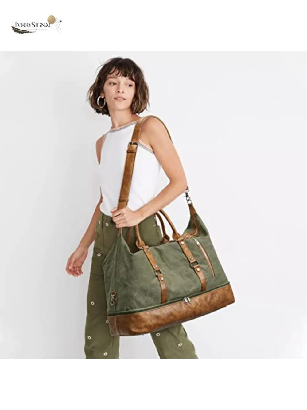 Canvas Duffle Weekender Travel Overnight Bag with Shoe Compartment